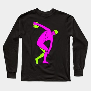 Discobolus Disc Thrower Sculpture 80s Minimal Artwork - Minimal Long Sleeve T-Shirt